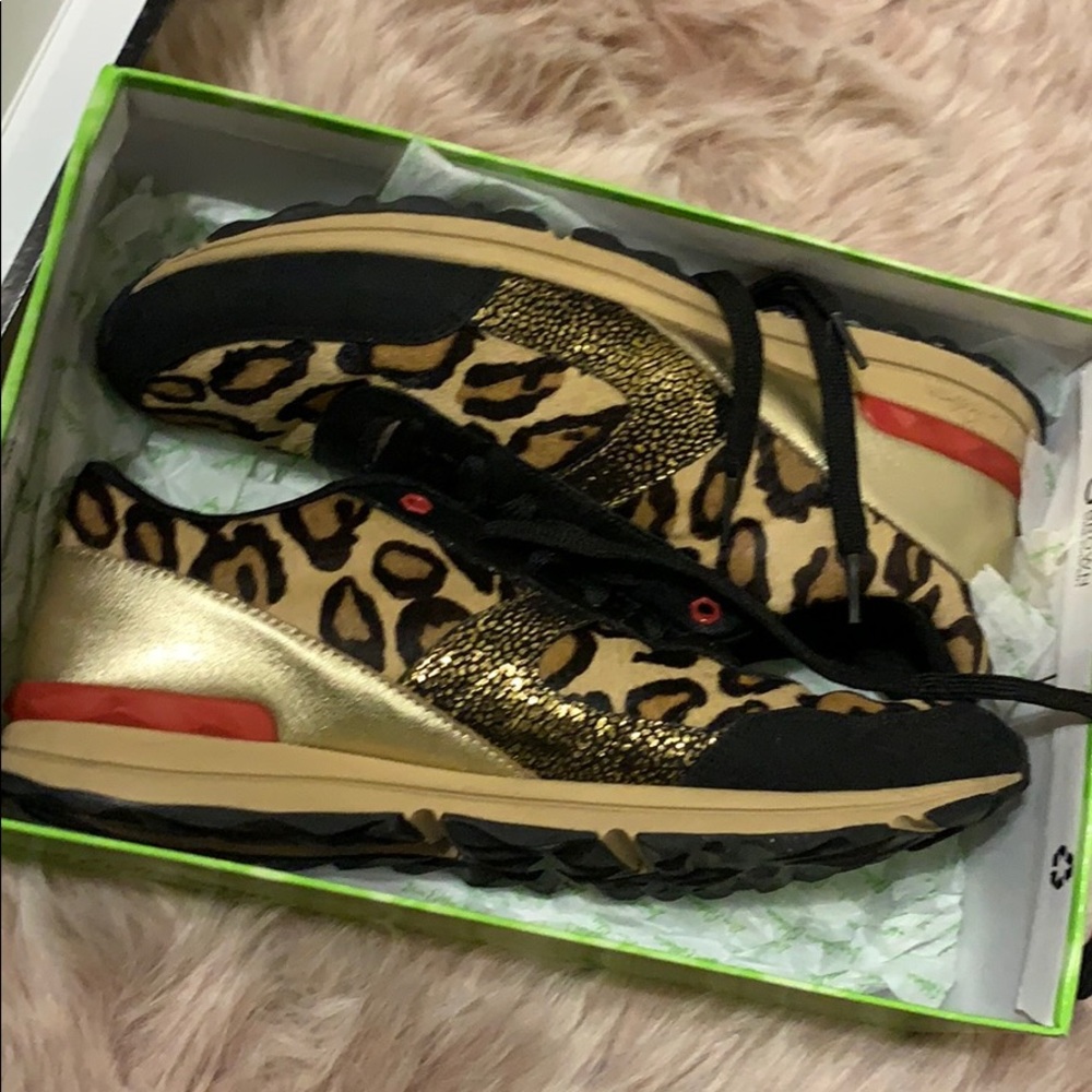 Sam Edelman Gold and Red Cheetah Print Sneakers